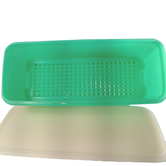 Vintage Tupperware Bread / Celery Keeper Jadeite Green 782-4 Sheer Lid 3 piece - Picture 3 of 4